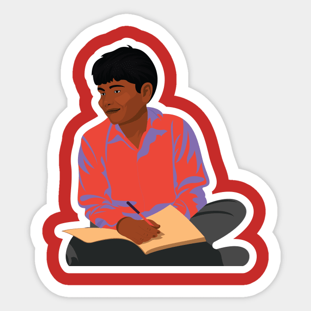 A man sitting in room reading a book with desi style design. Sticker by AlviStudio